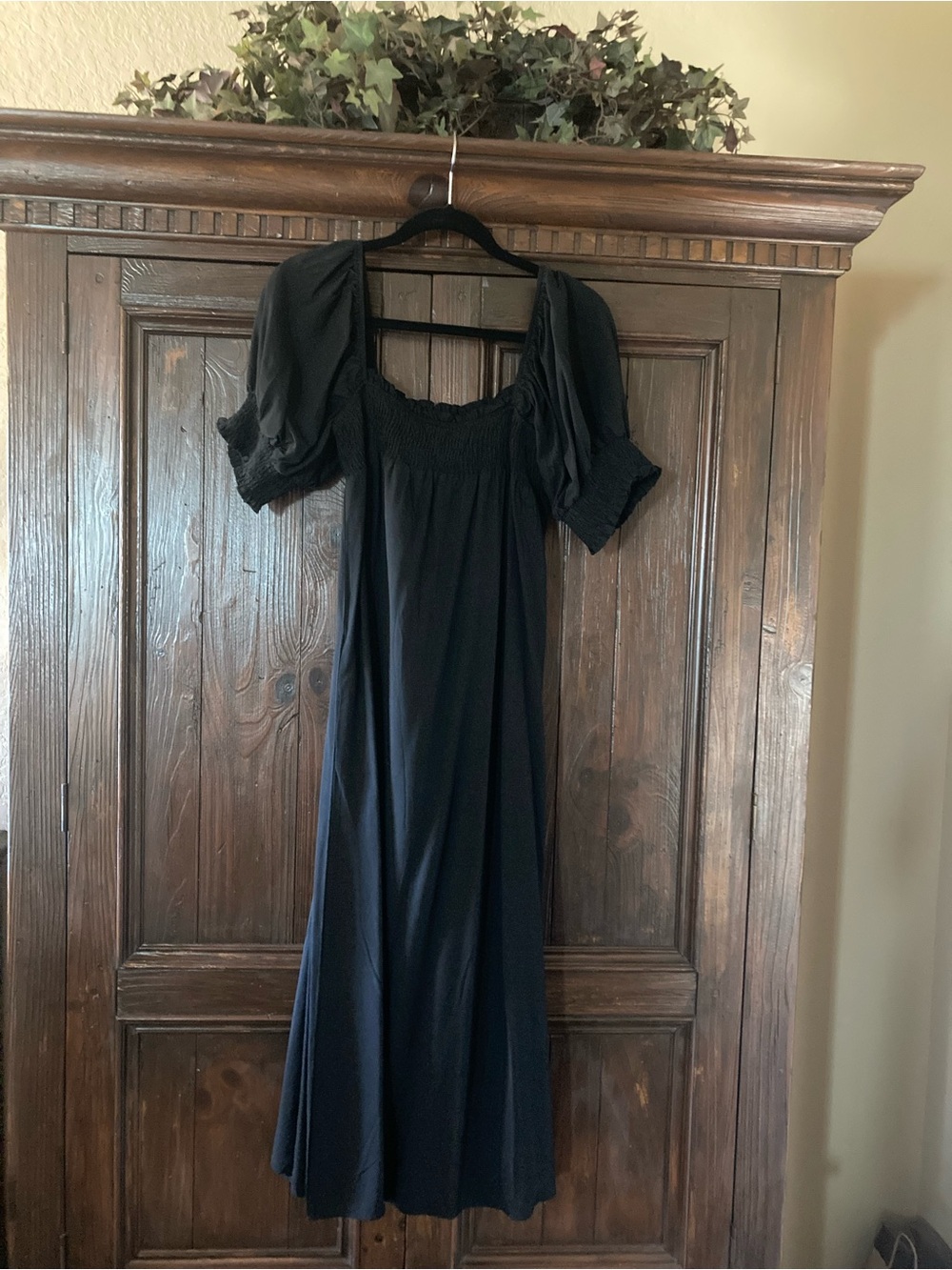 Black Smocked Maxi Dress with Puff Sleeves - NWT Women